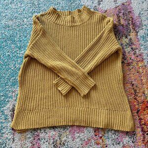 Mustard Yellow Chunky Knit Sweater – Cropped Boxy Cozy Crewneck Minimal Fall Pul